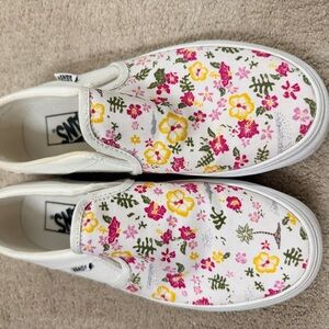 Vans Women’s White Slip-On Sneakers with Pink and Yellow Floral Print